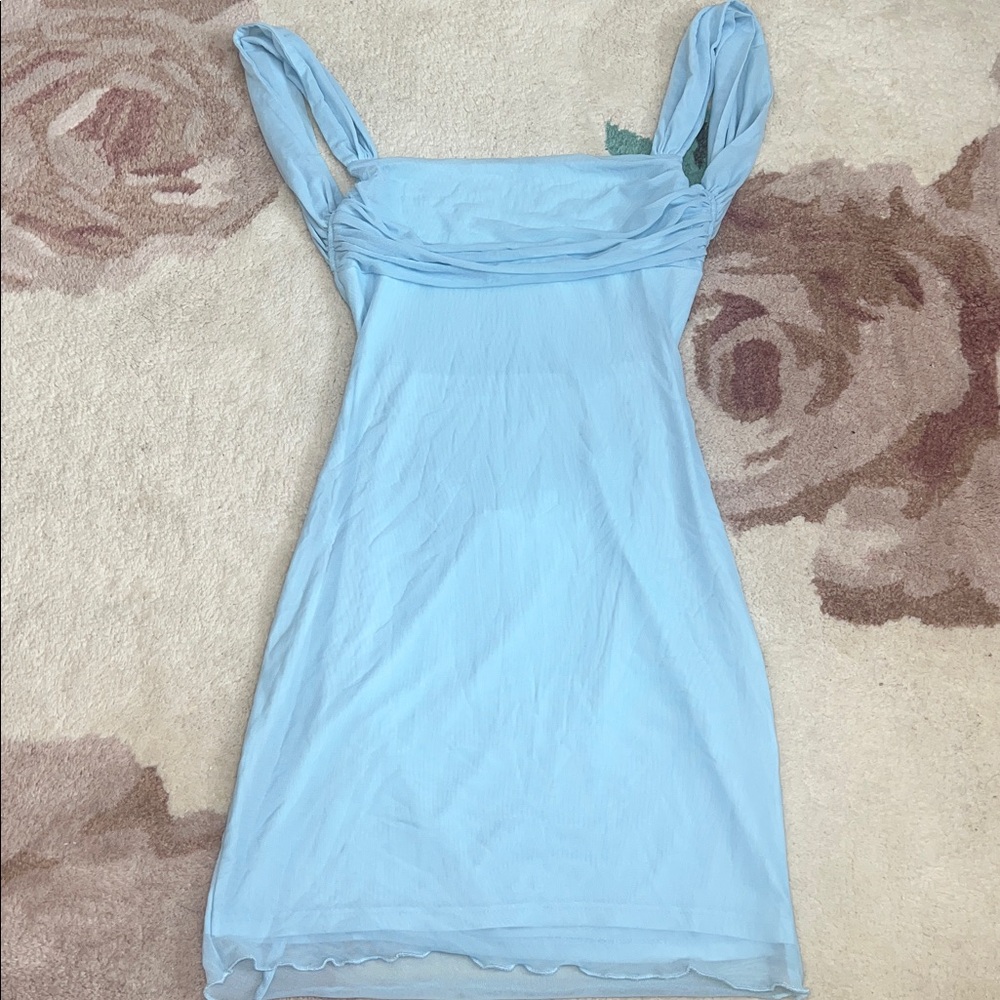 NEW Beginning Boutique Sierra Blue Mesh Mini Dress - Picture 4 of 9